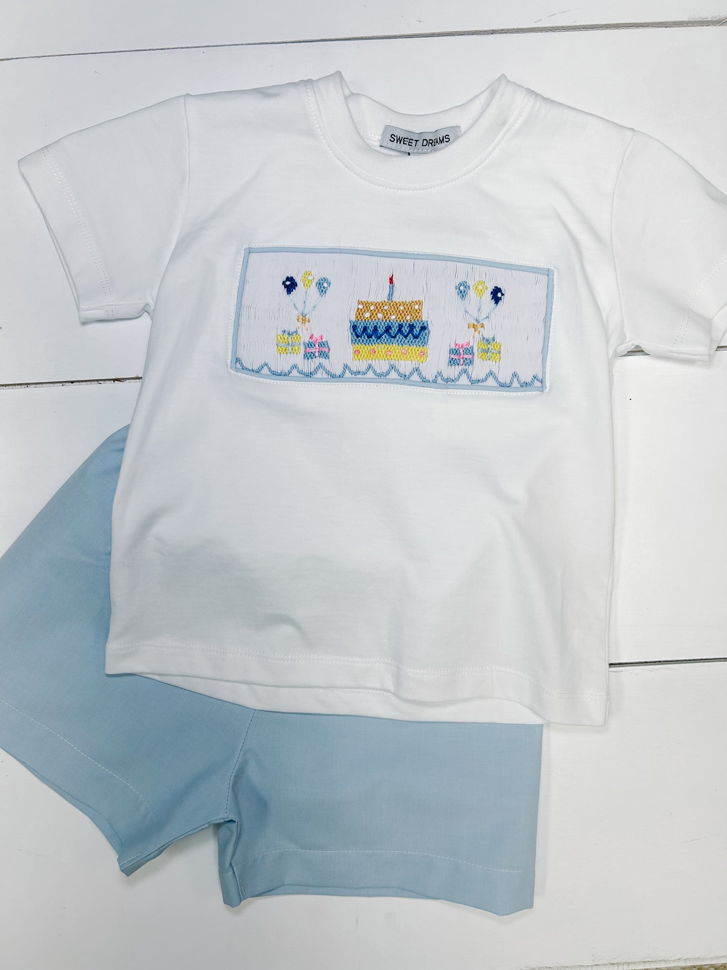 Birthday Smocked Shorts Set - Blue