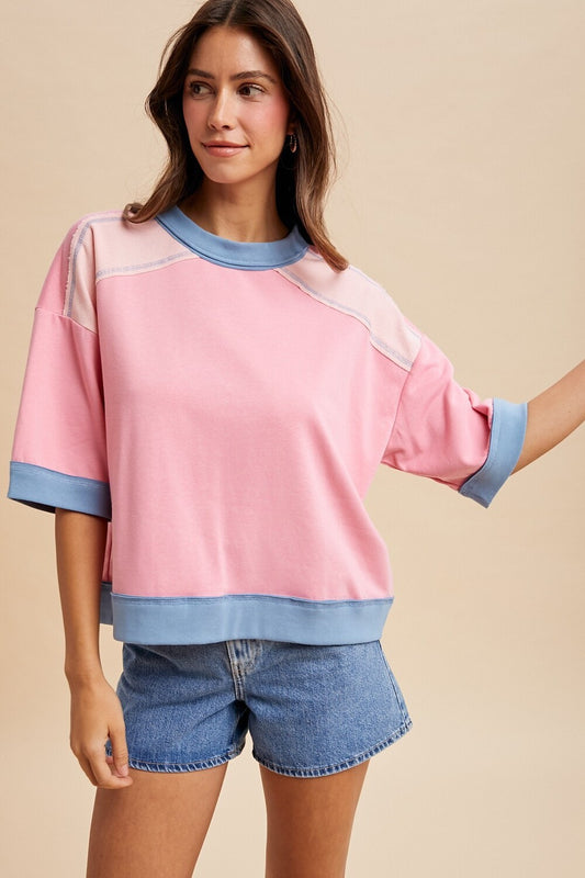 Color Block Half Sleeve Sweatshirt