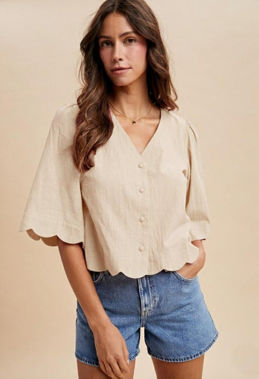 Scallop Half Sleeve Top