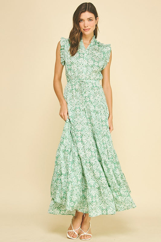 Mint Floral Tiered Maxi