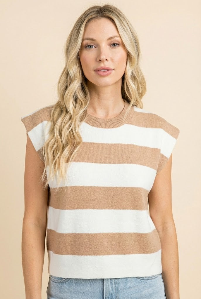 Taupe Stripe Boxy Sweater Tank