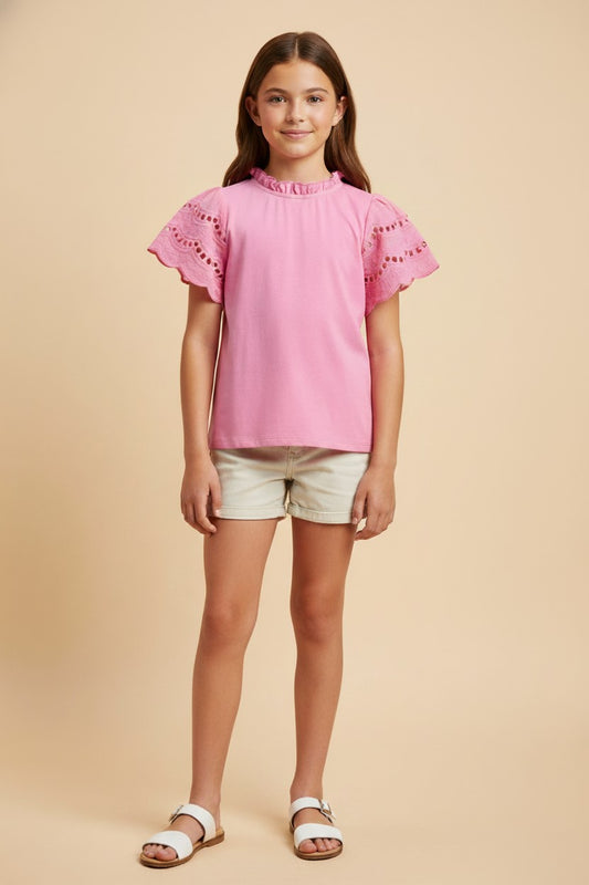 Hayden Girls Eyelet Sleeve Knit Top