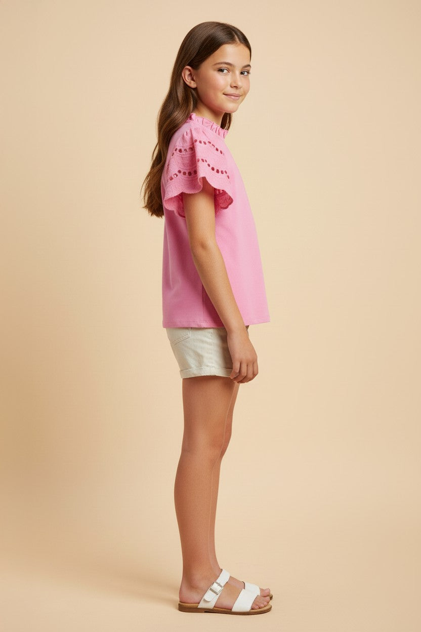 Hayden Girls Eyelet Sleeve Knit Top