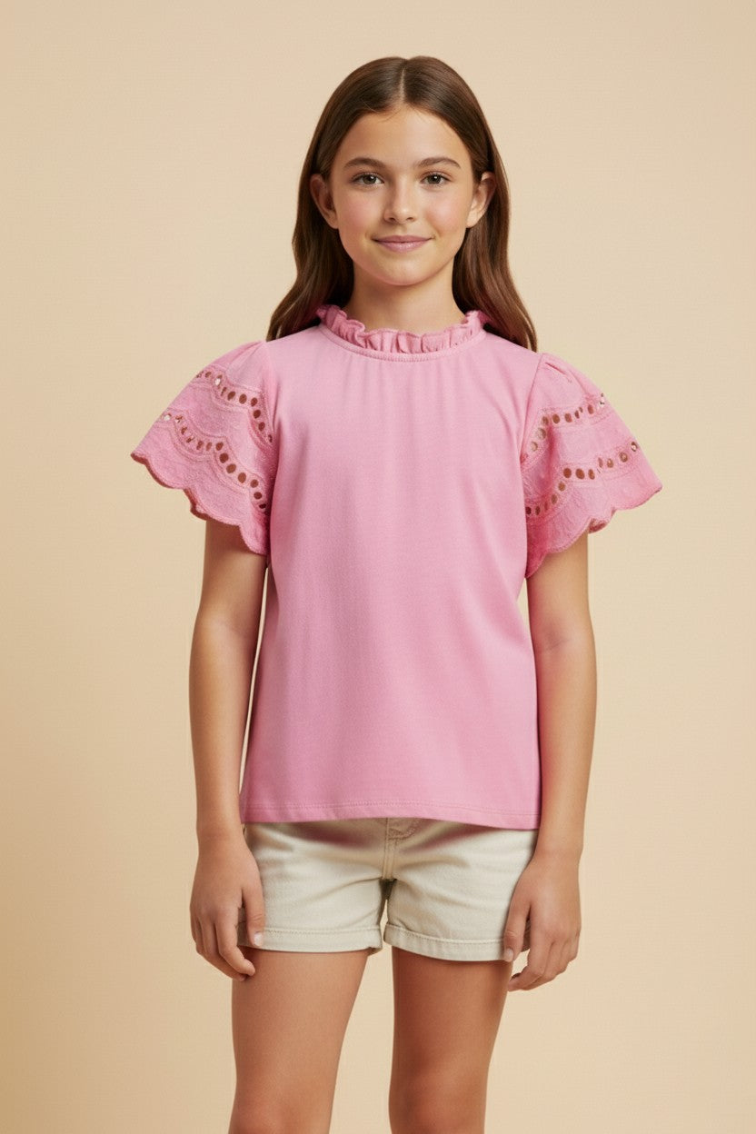 Hayden Girls Eyelet Sleeve Knit Top