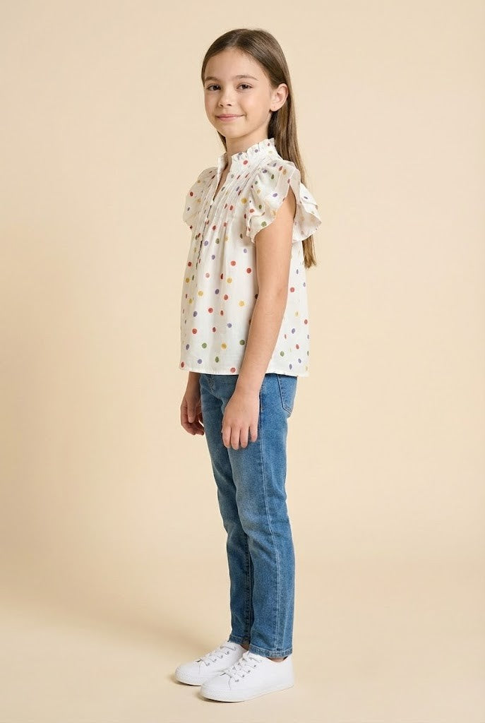 Hayden Flutter Sleeve Polka Dot Top