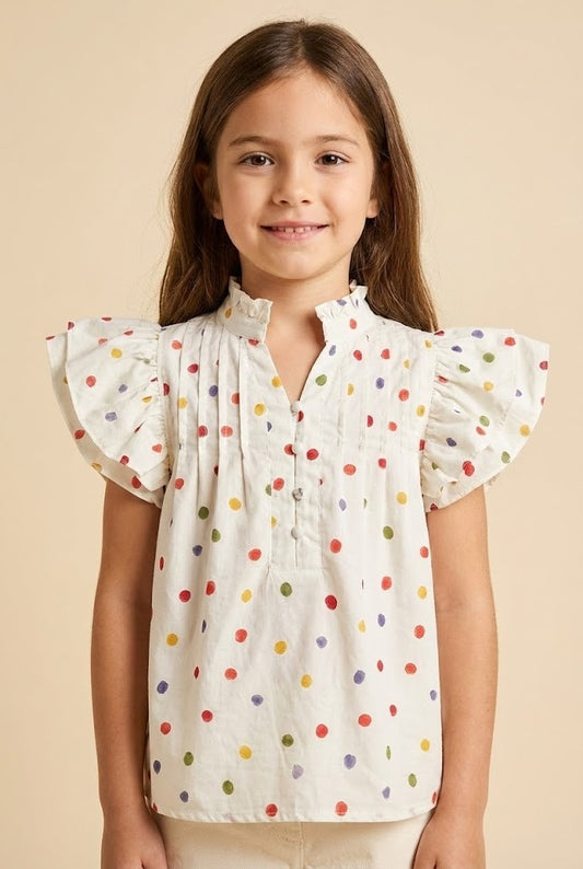 Hayden Flutter Sleeve Polka Dot Top