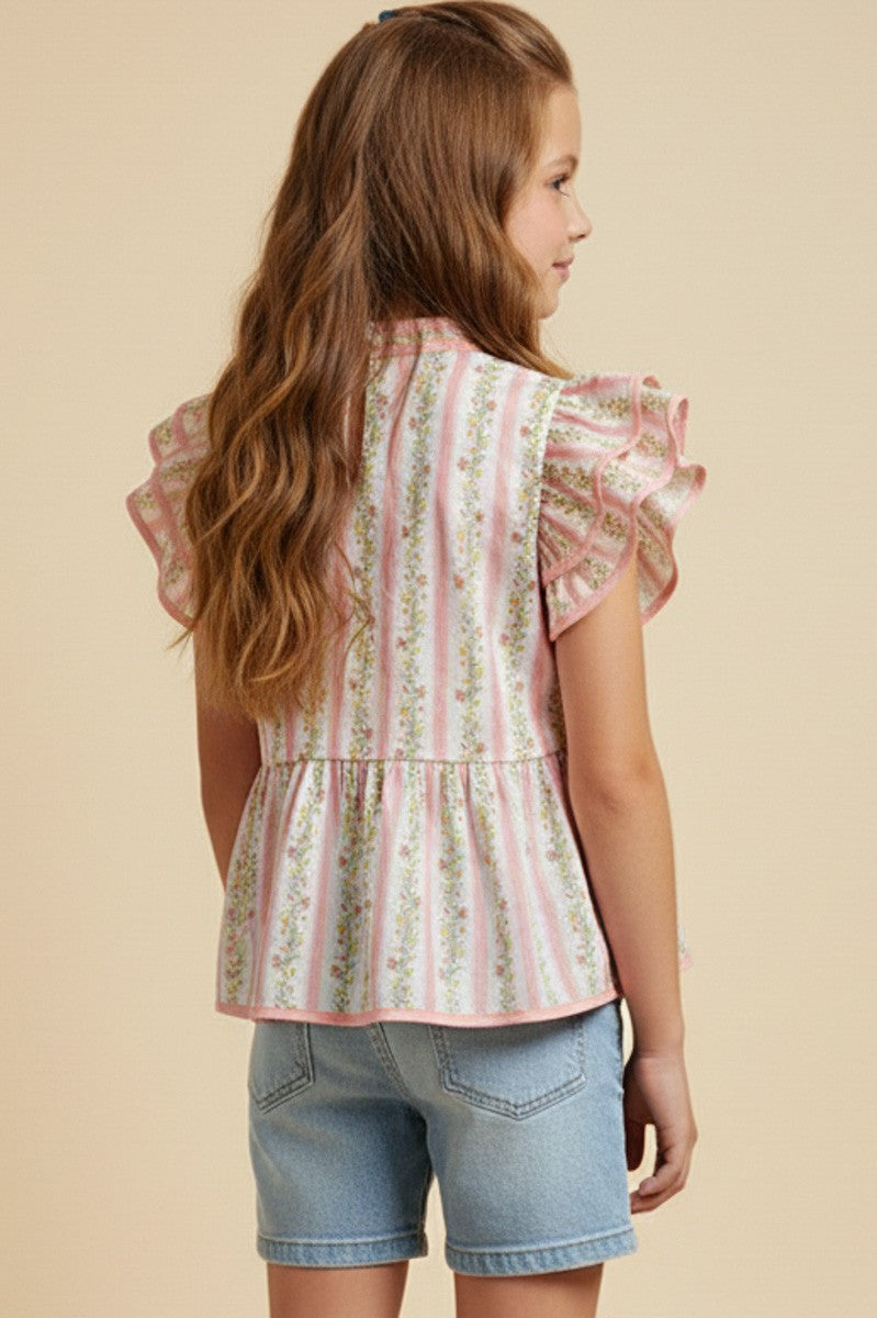 Hayden Girl Floral Striped Ruffle Top