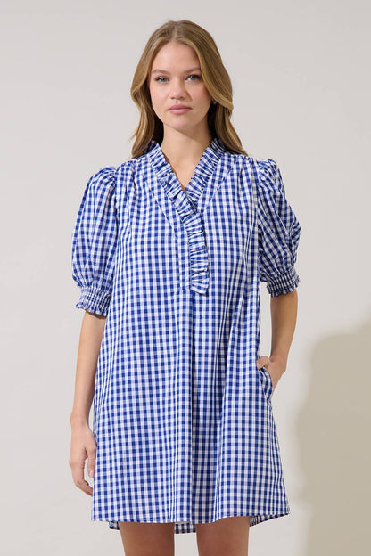 Brisla Gingham Ruffle Mini Dress