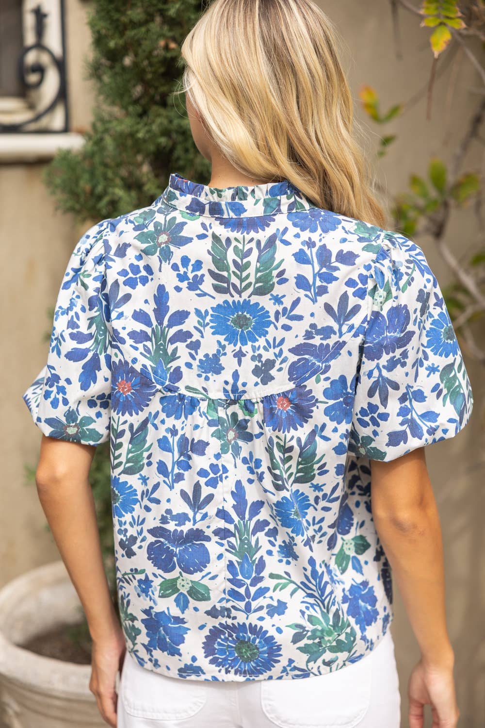 Blue Floral Print Top
