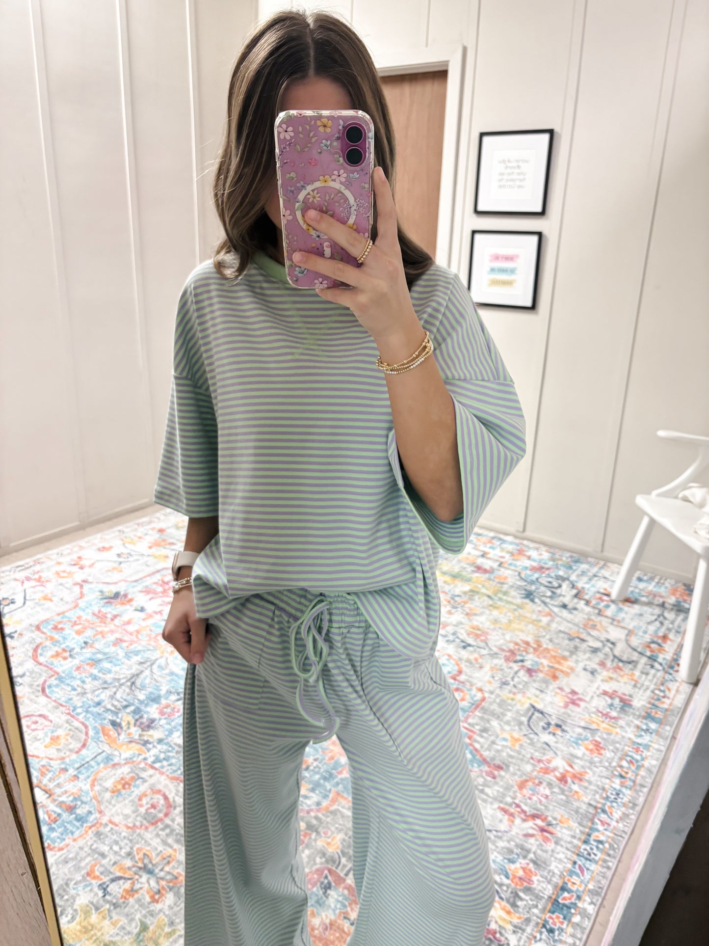 Striped Knit Top and Pants Set