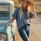 Frayed Trim Denim Button Top