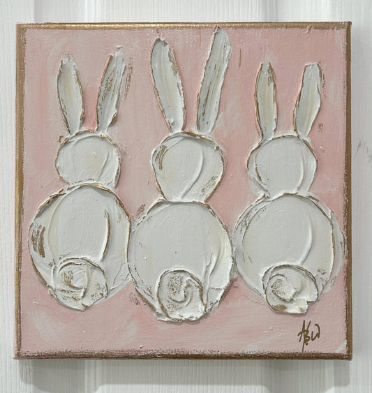 Bunny Trio  canvas  painted & textured  nursery | Easter