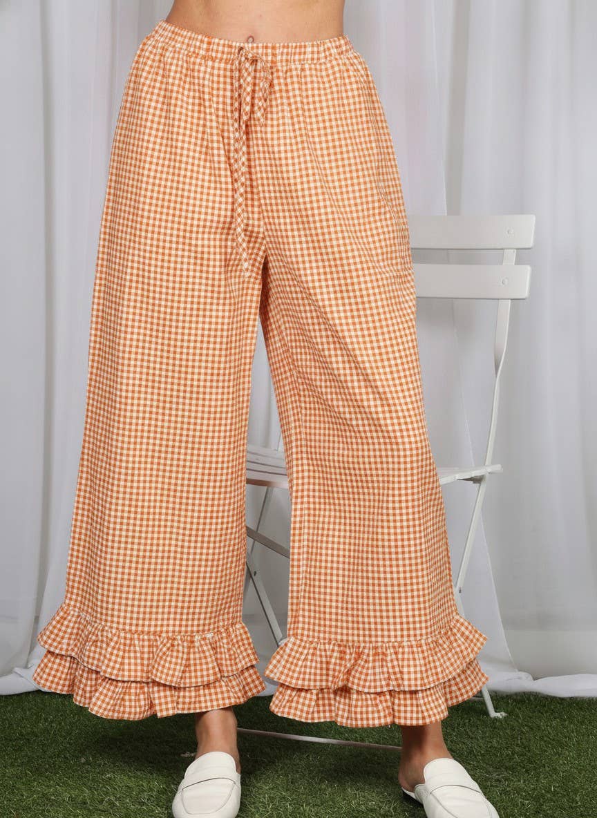 Gingham Ruffled  Cropped Pants