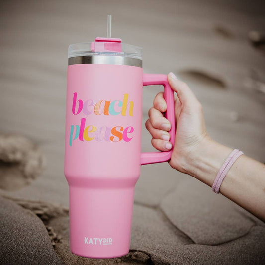Light Pink Beach Please Tumbler Cup w/ Handle