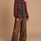 Mixed-Tartan Plaid Blouse