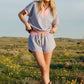 Half Zip Striped Top & Shorts Set