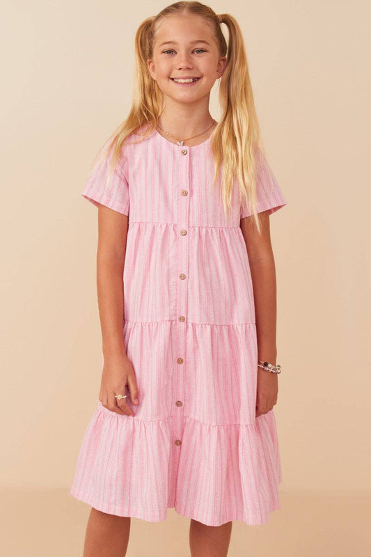 Girls Pink Striped Seersucker Dress