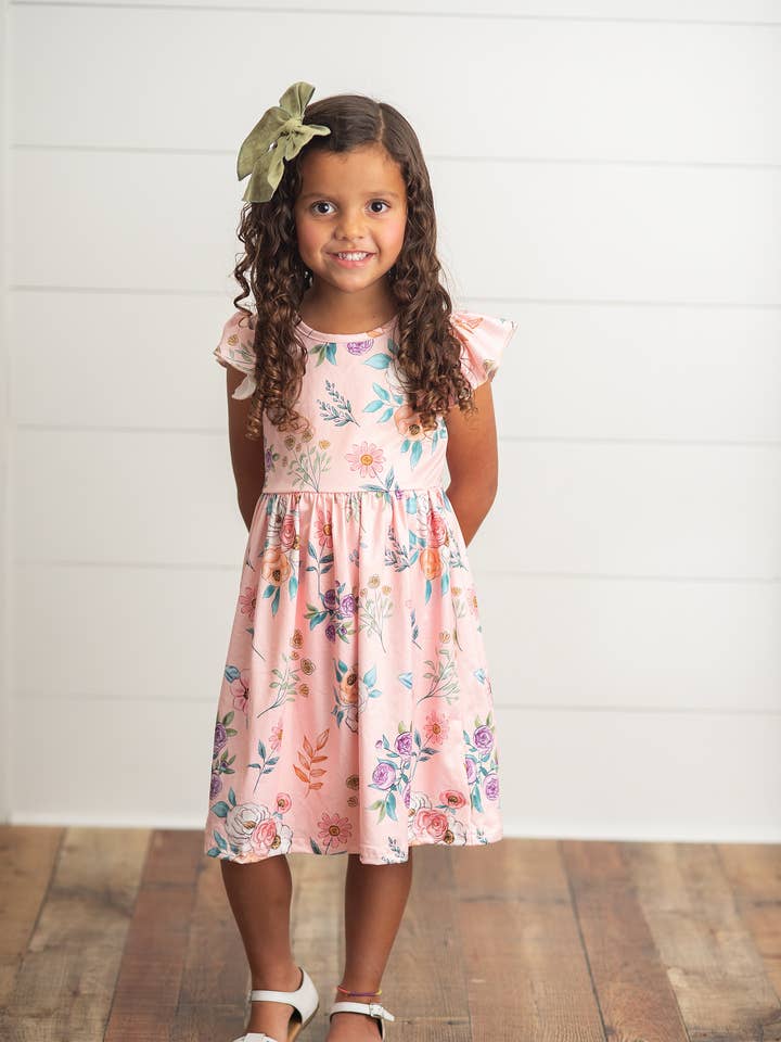 Kids Blush Dainty Floral Claire Spring Summer Flutter Dress