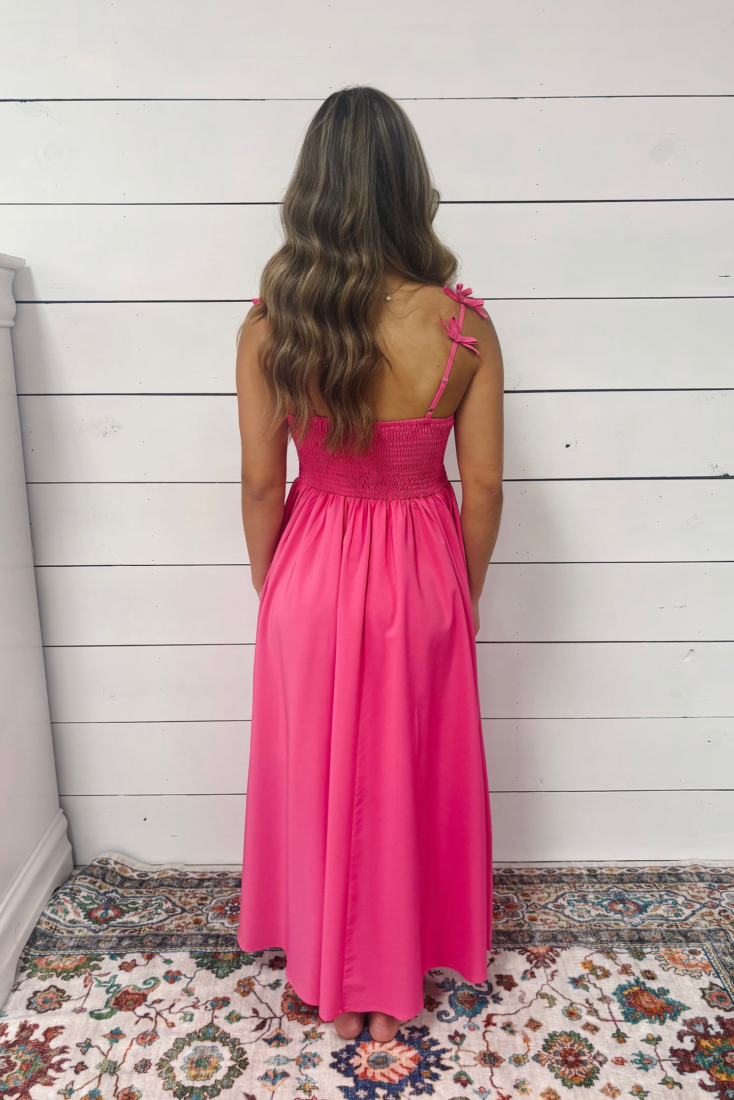 Pink Bow Strap Dress