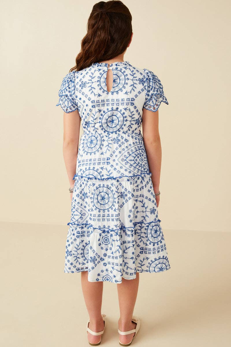 Girls Blue Floral Midi Dress