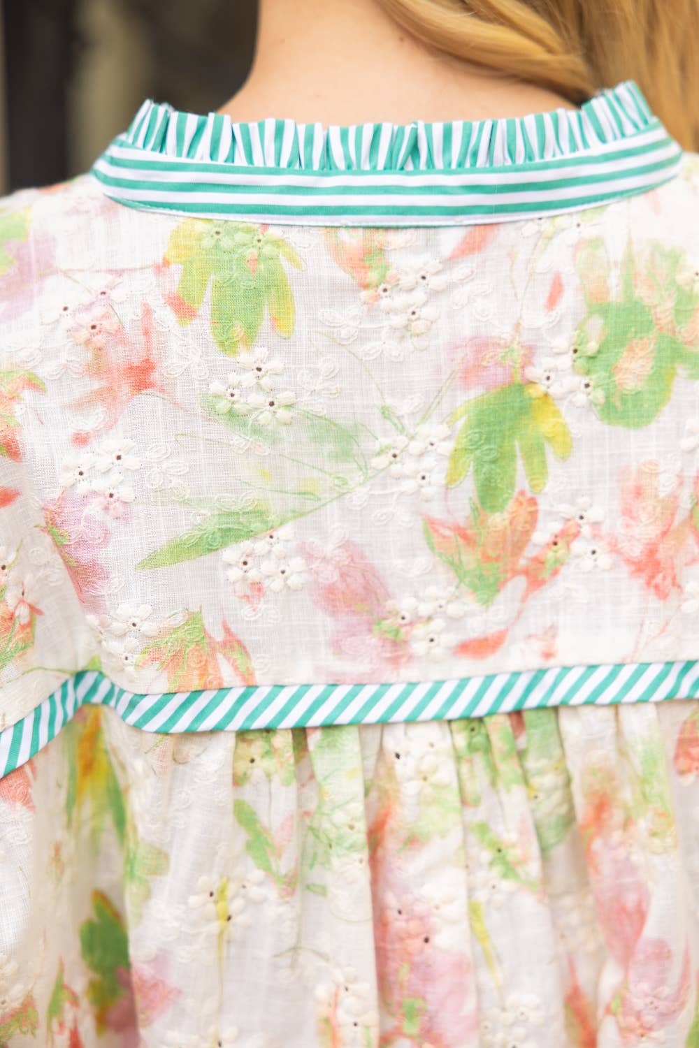 Contrast Button Down Floral Embroidered Top