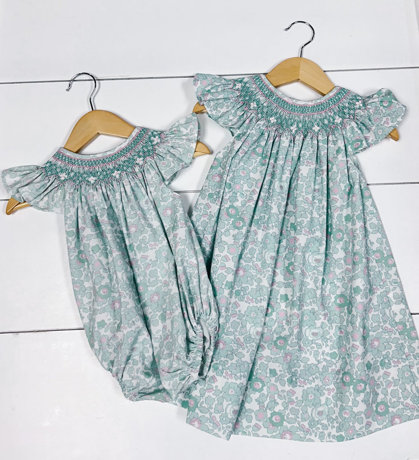 Marie Teal Floral Smocked Dress