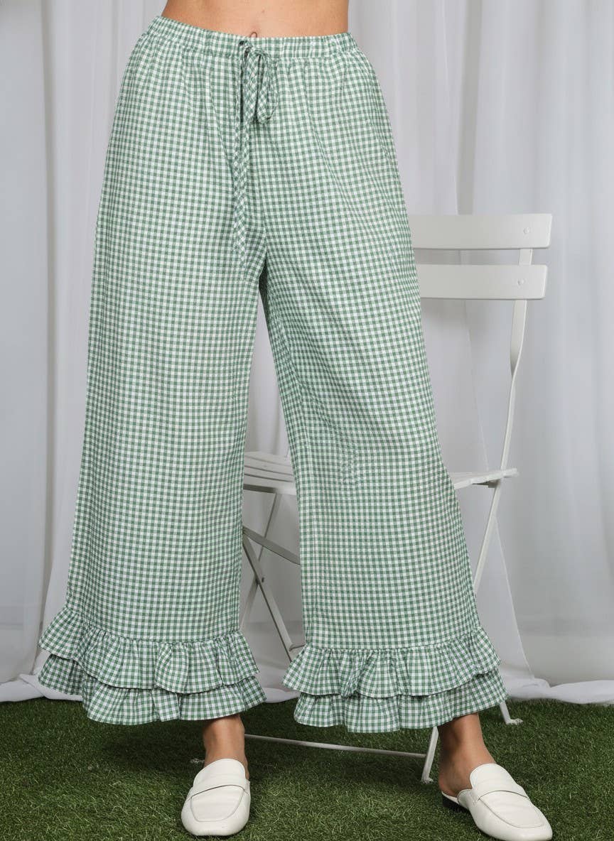 Gingham Ruffled  Cropped Pants