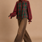 Mixed-Tartan Plaid Blouse