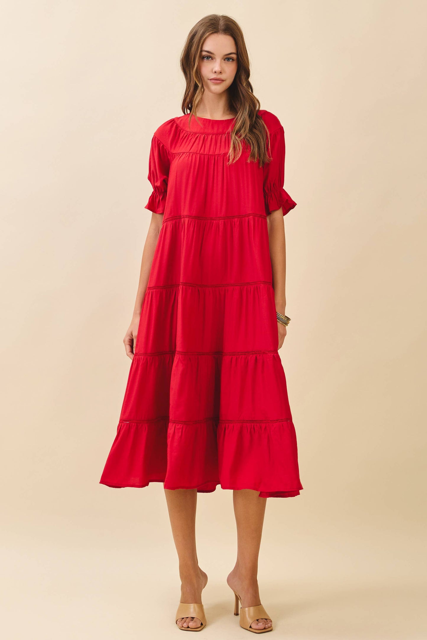 Ruffled Puff Red Dress