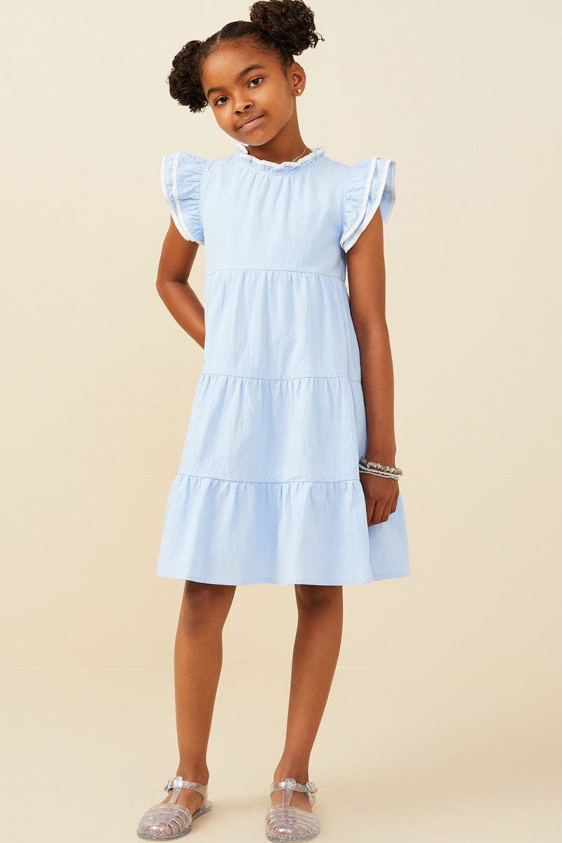 Girls Piped Ruffle Detail Dress
