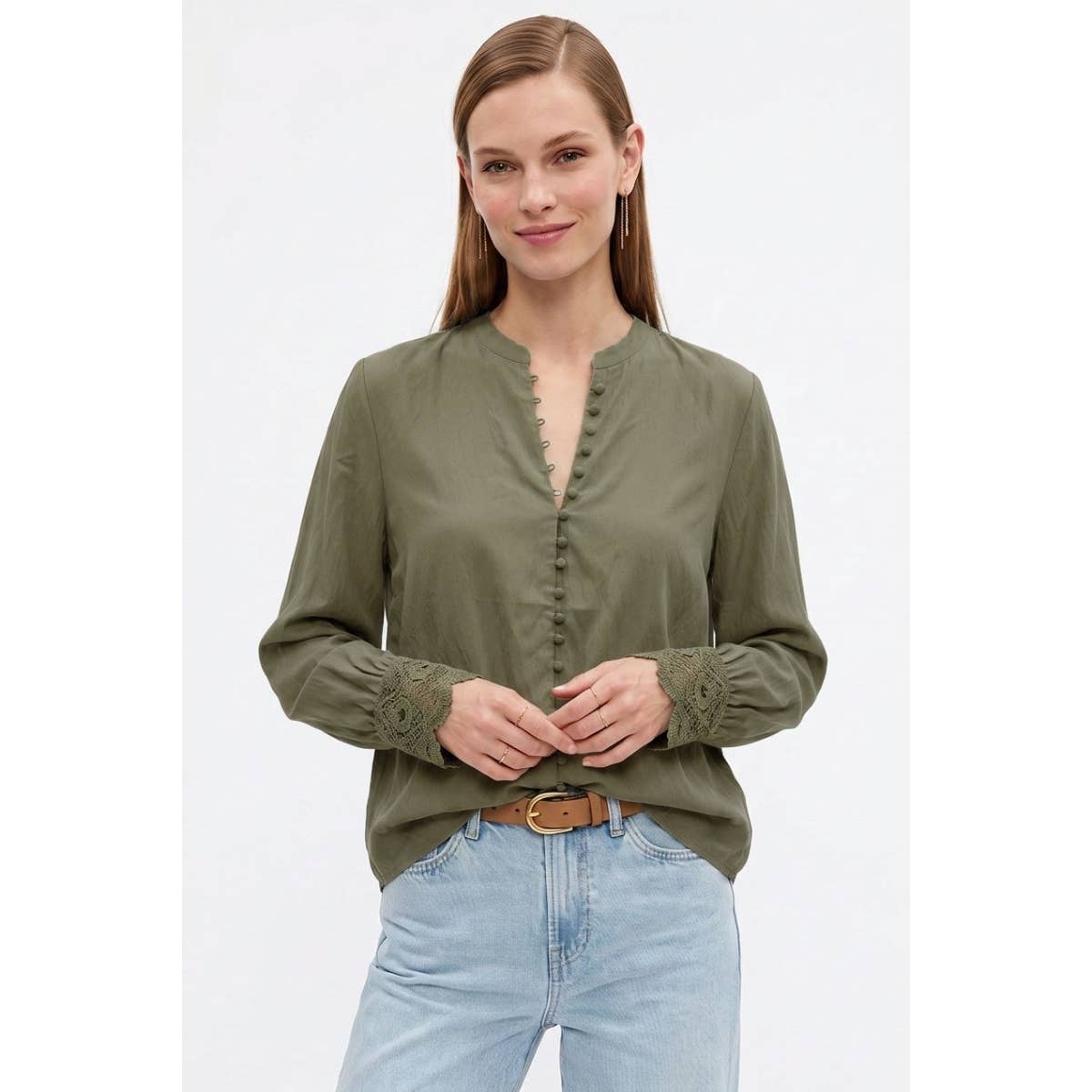 Lace Cuff Olive Top