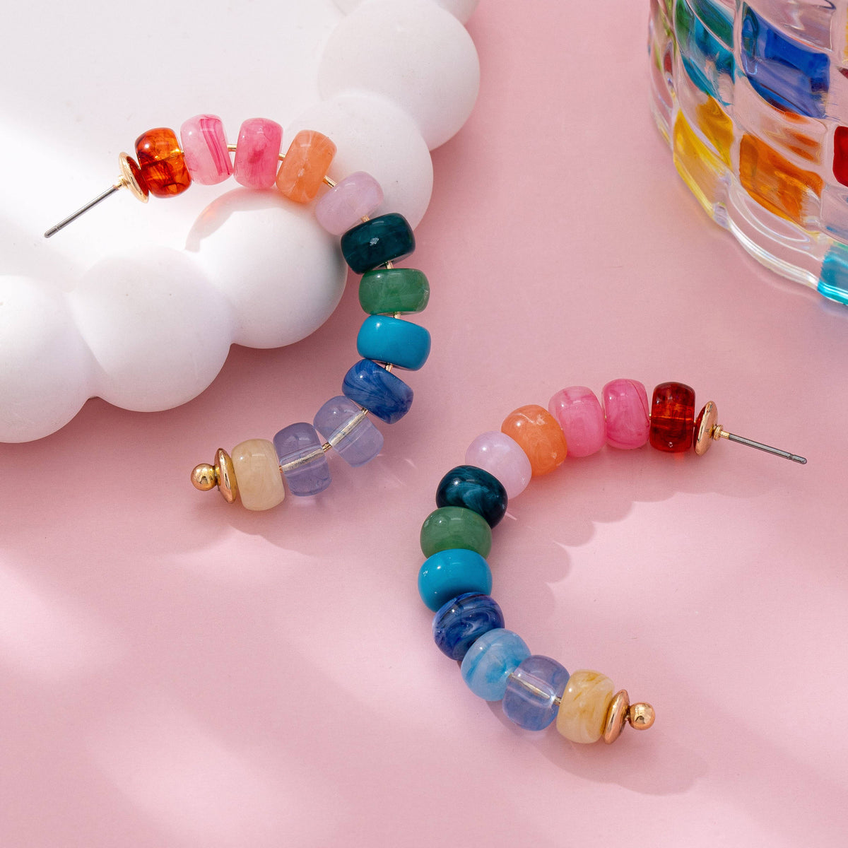 Rainbow Beaded Hoop Earrings