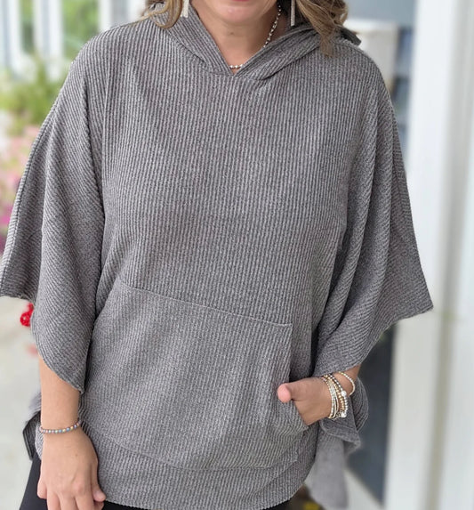 SS Ribbed Knit Poncho Top