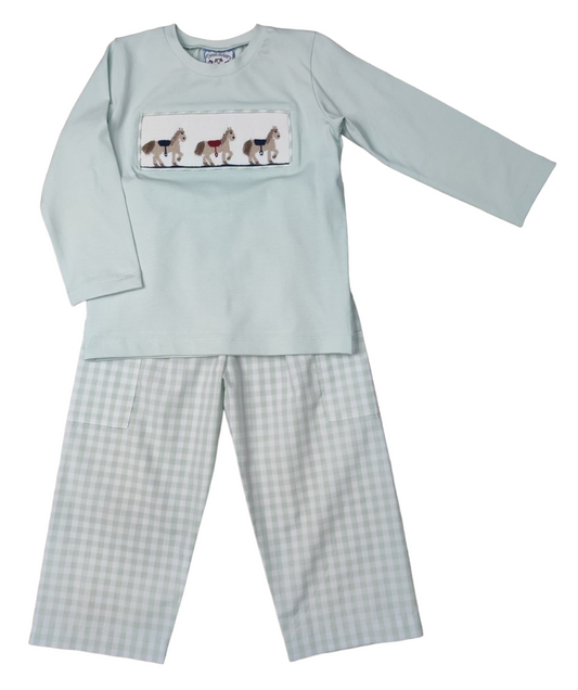 Three Sisters Horse Smocked Boys Pant Set