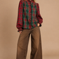 Mixed-Tartan Plaid Blouse
