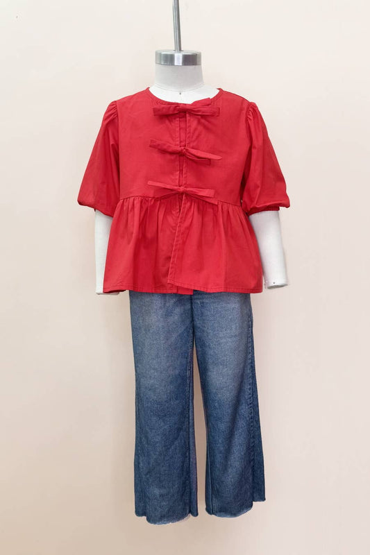 Kids Poplin Ribbon Blouse