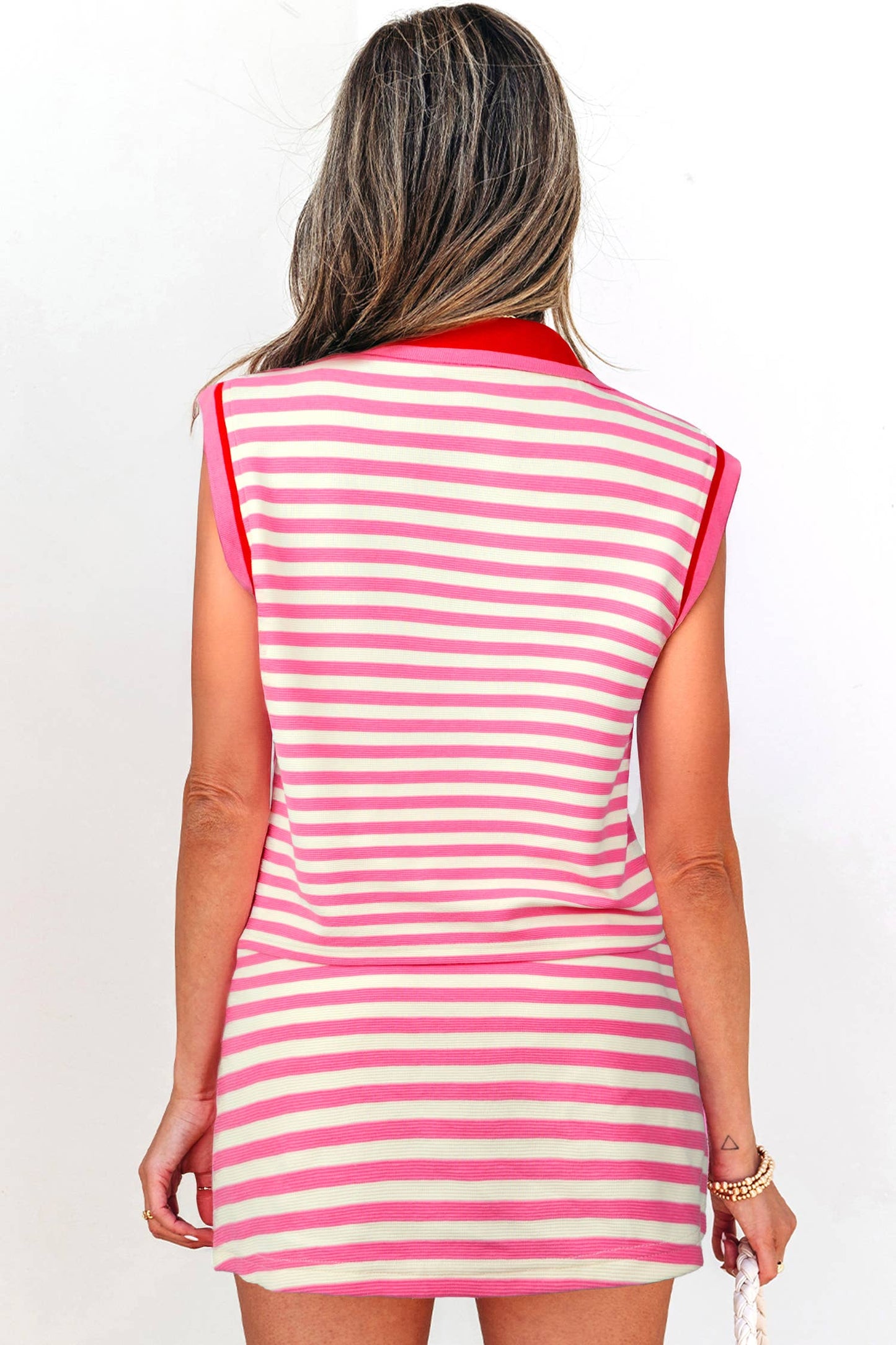 LDC Striped Sleeveless Polo Two-Piece Set Casual Outfit
