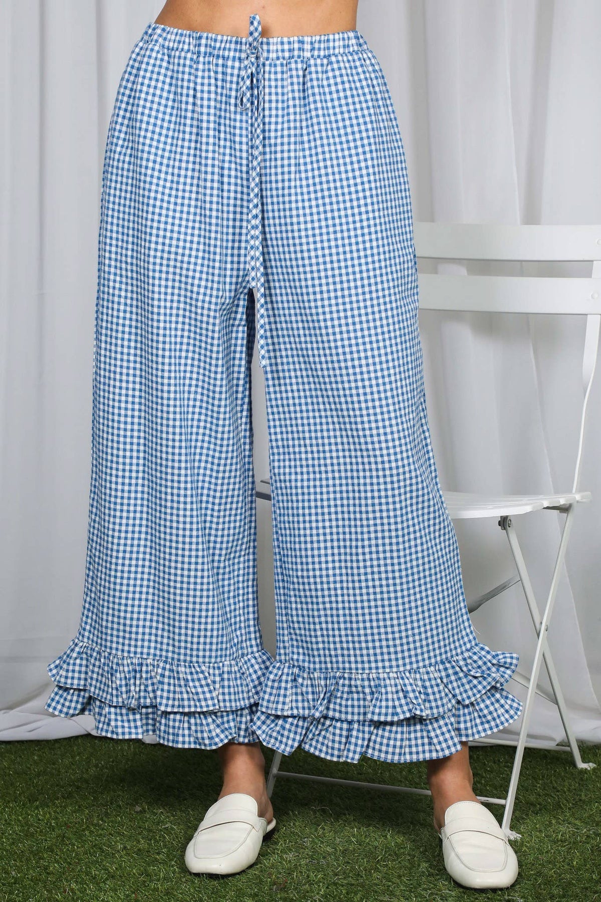 Gingham Ruffled  Cropped Pants