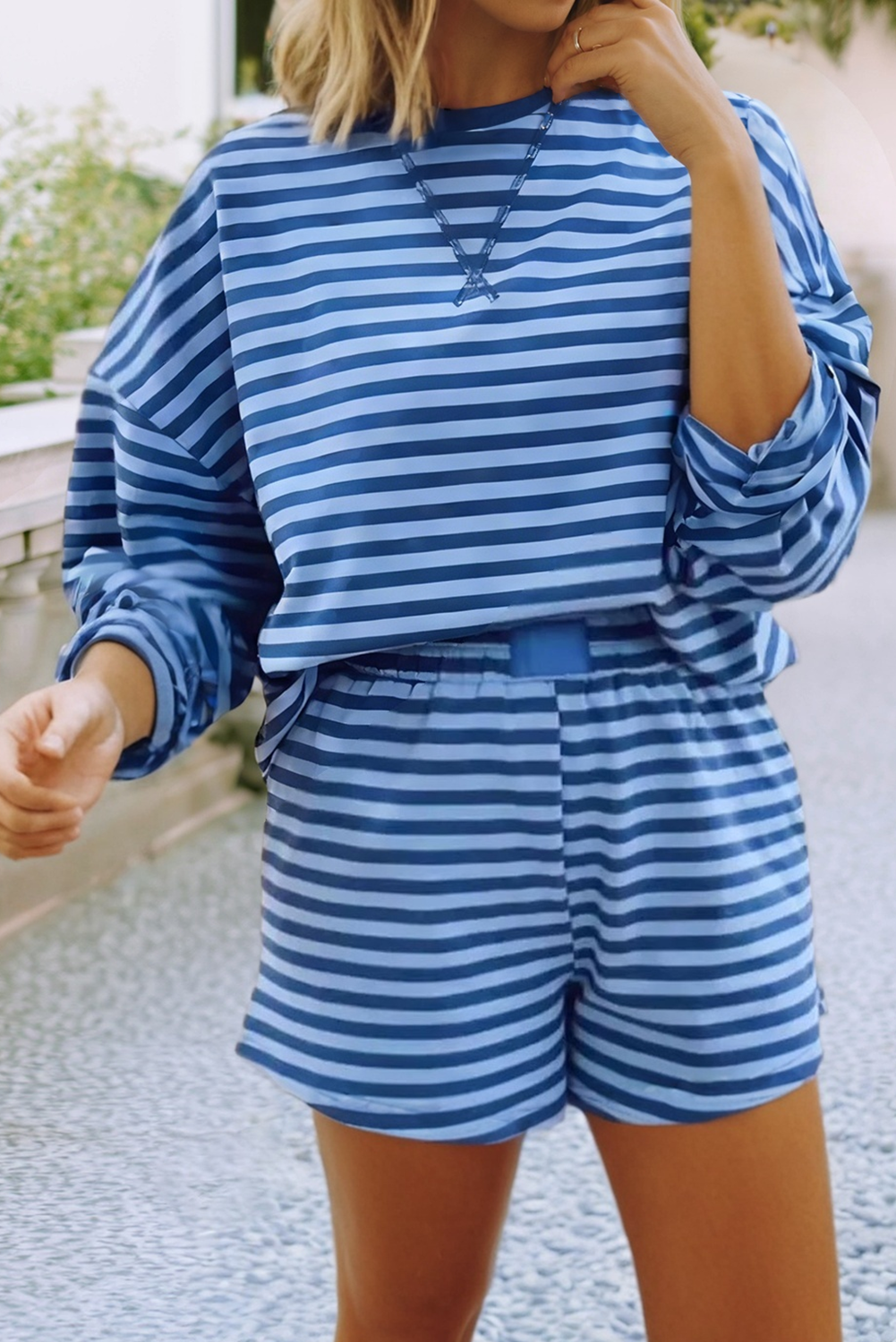 Blue/NavyStriped Short Set