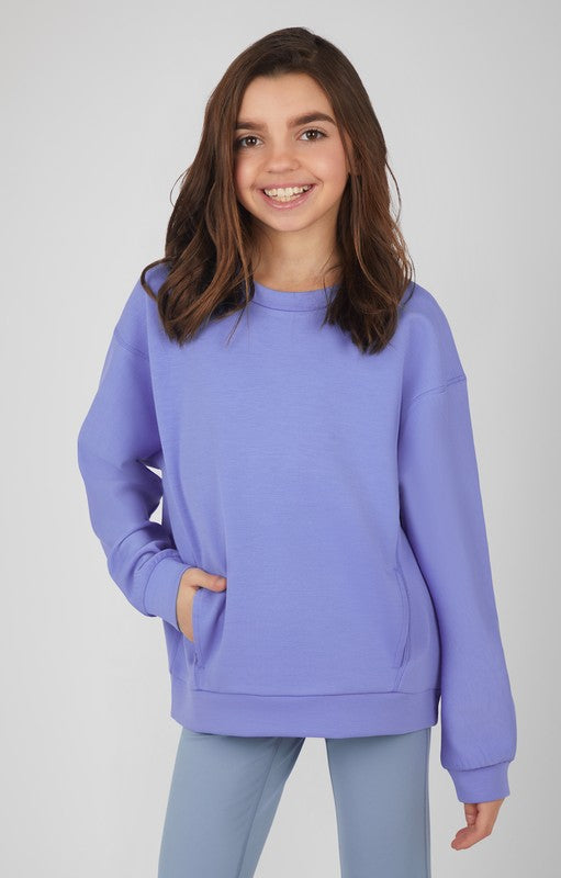 Girls Soft Scuba Crewneck Sweatshirt with pockets