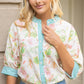 Contrast Button Down Floral Embroidered Top