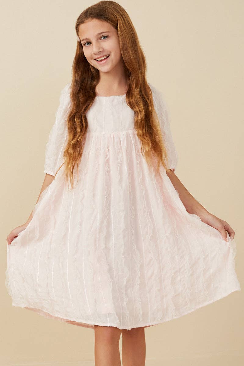 Girls Pink Ruffled Mesh Dress