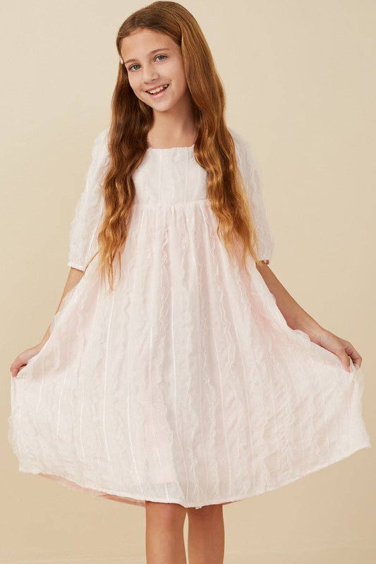Girls Pink Ruffled Mesh Dress