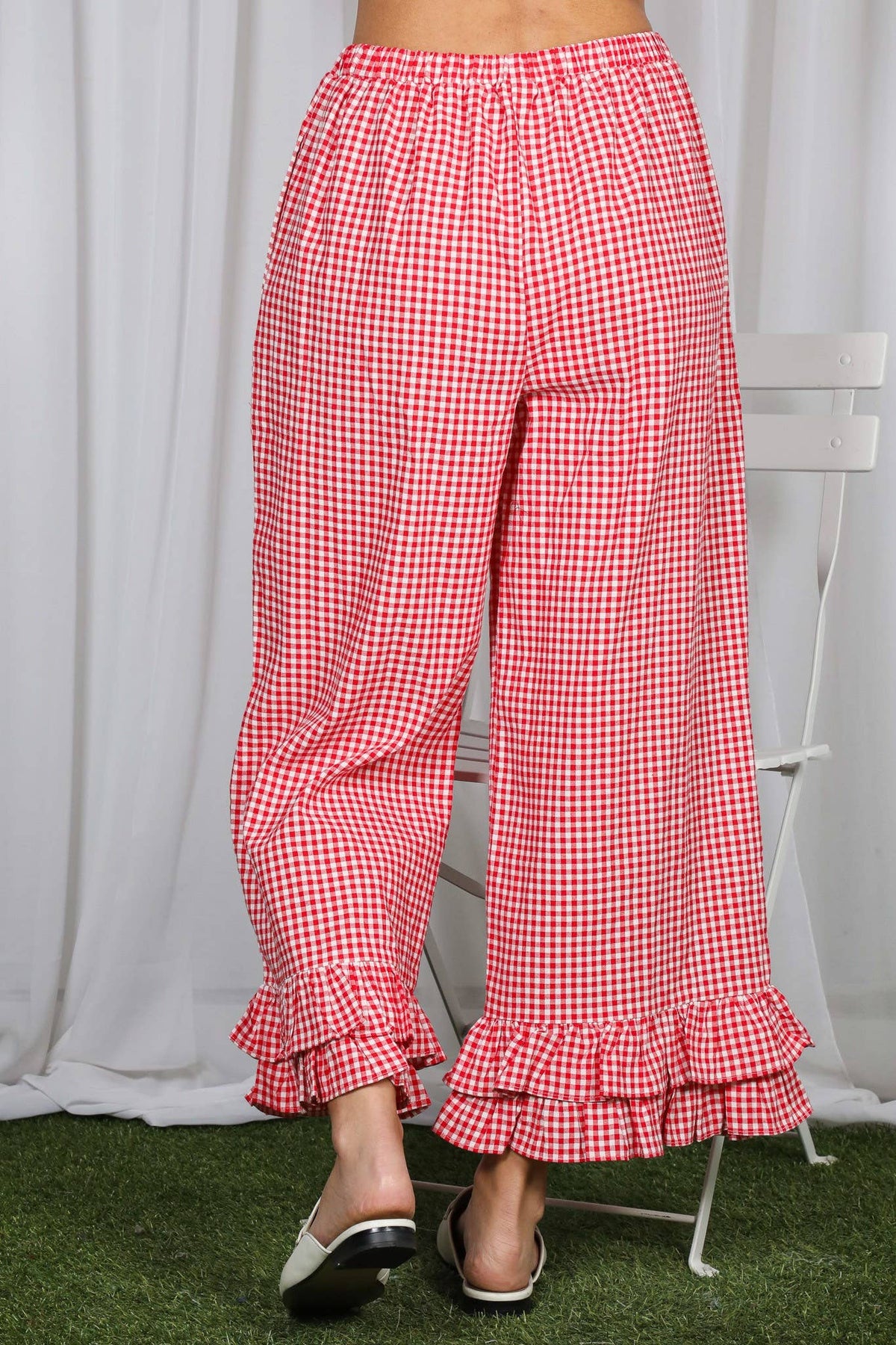 Gingham Ruffled  Cropped Pants