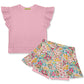 Girls Dusty Pink Fr Terry Top & Christie Flower Skort