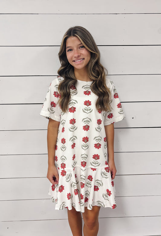 Red Floral Summer Day Dress