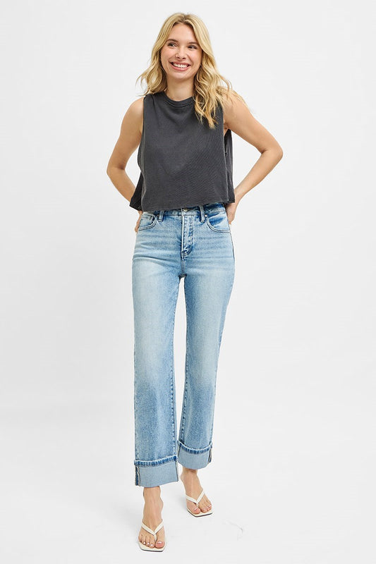 Straight Cuffed Risen Jeans