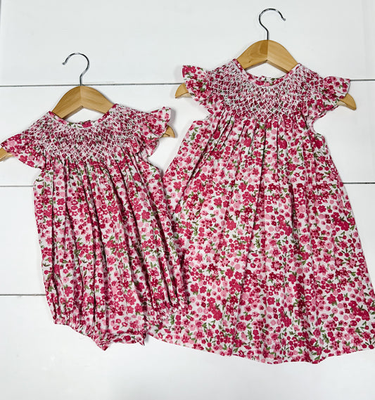 Jane Pink Floral Smocked Bubble