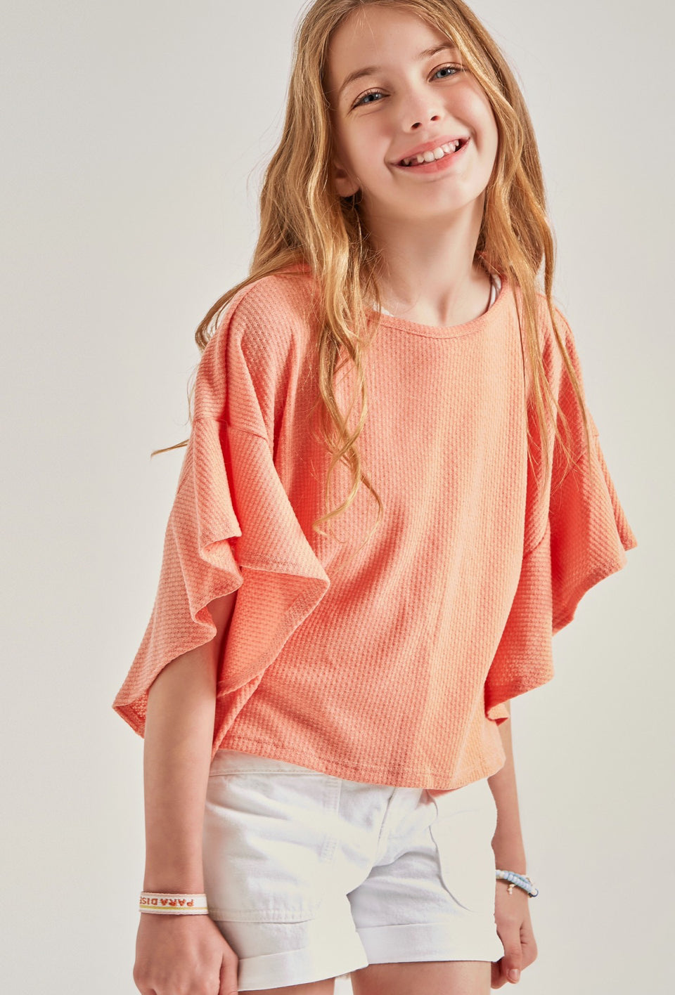 Girls Ruffled Top Coral