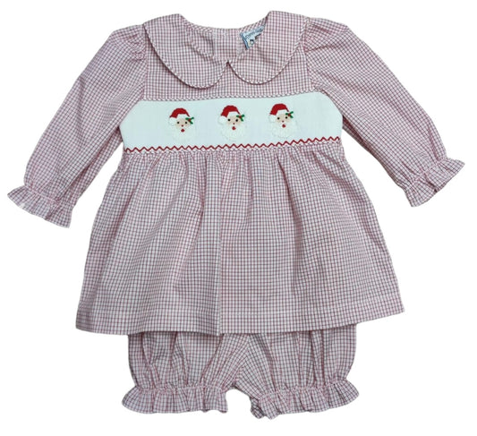 Three Sisters Santa Smocked Bloomer Set